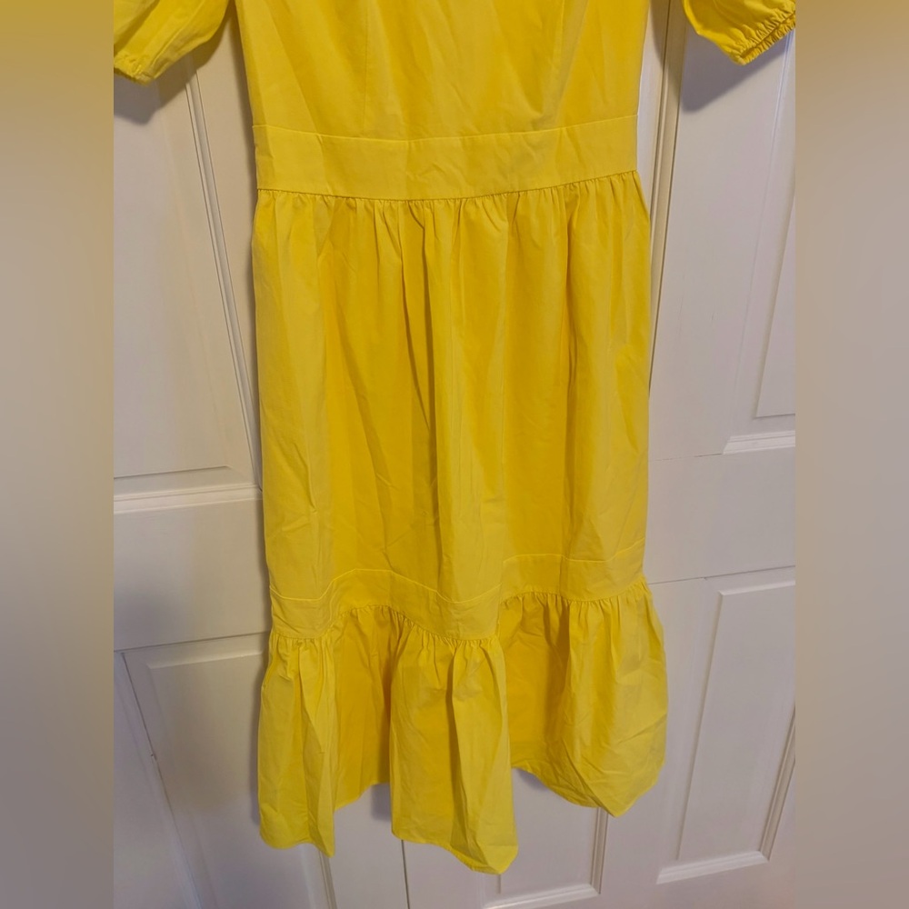 Rachel Parcell Yellow Midi Dress Small Square Neck Puff Sleeve Ruffle Hem - Picture 6 of 8